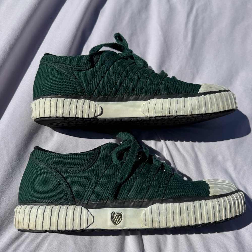 Vintage K-Swiss Men’s Sneakers Green Canvas Size 10 Retro Shield Logo - Picture 3 of 8
